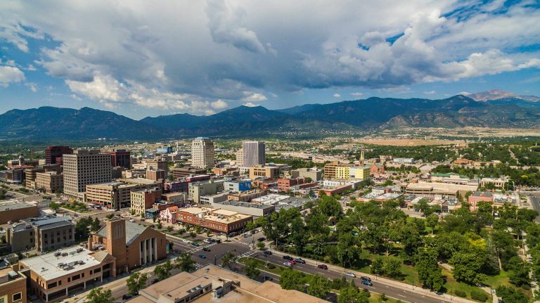 areal view of downtown Colorado Springs