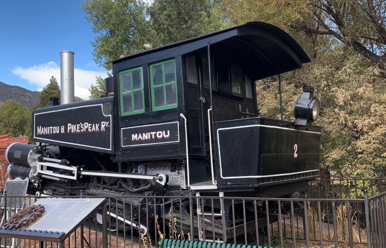 an old black cog train in Manitou Springs Colorado