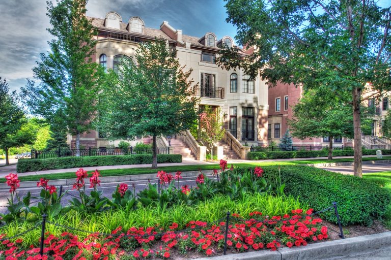 upscale brownstone homes of the Broadmoor neighborhood of Colorado Springs