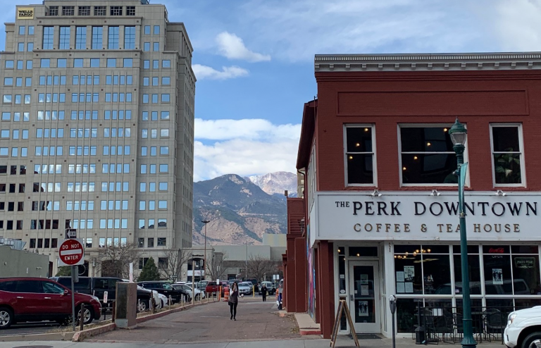 the perk coffee and tea house in downtown Colorado Springs